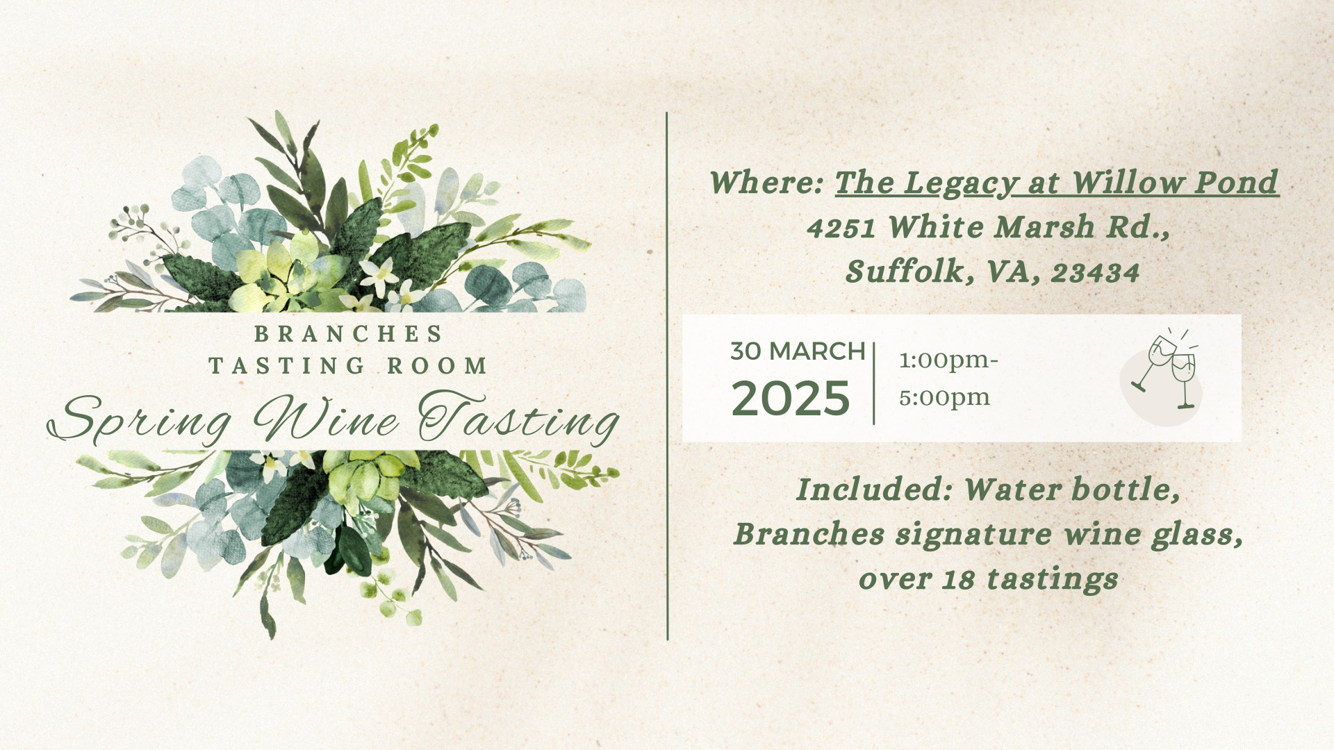 Legacy at Willow Pond Spring Wine Tasting
